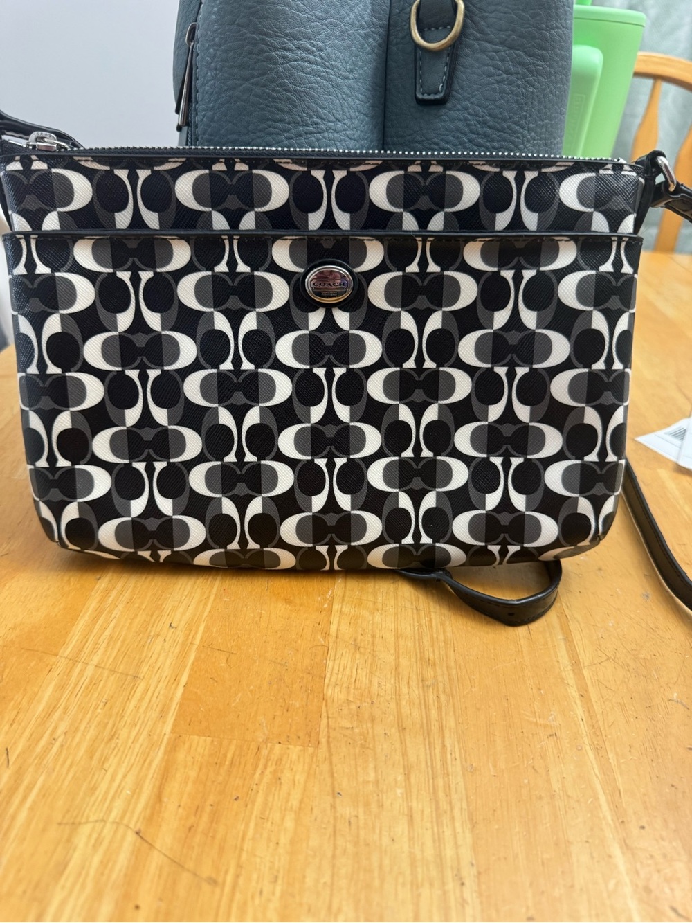 Vintage Coach Peyton Dream C black, white, and grey geometric print swing back